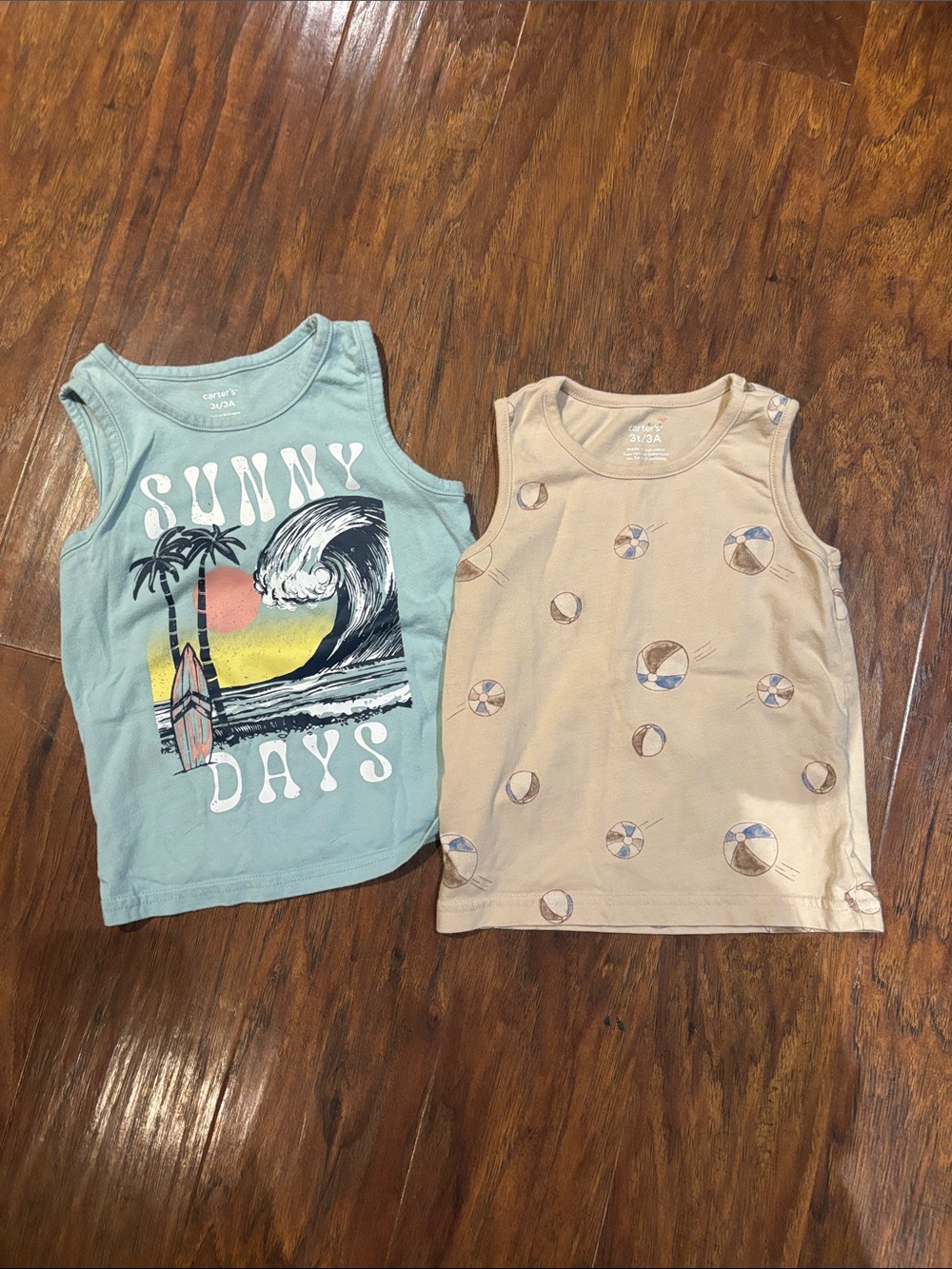 Carter's Boys Light Blue & Tan Beach Graphic Tank Tops 2-Pack